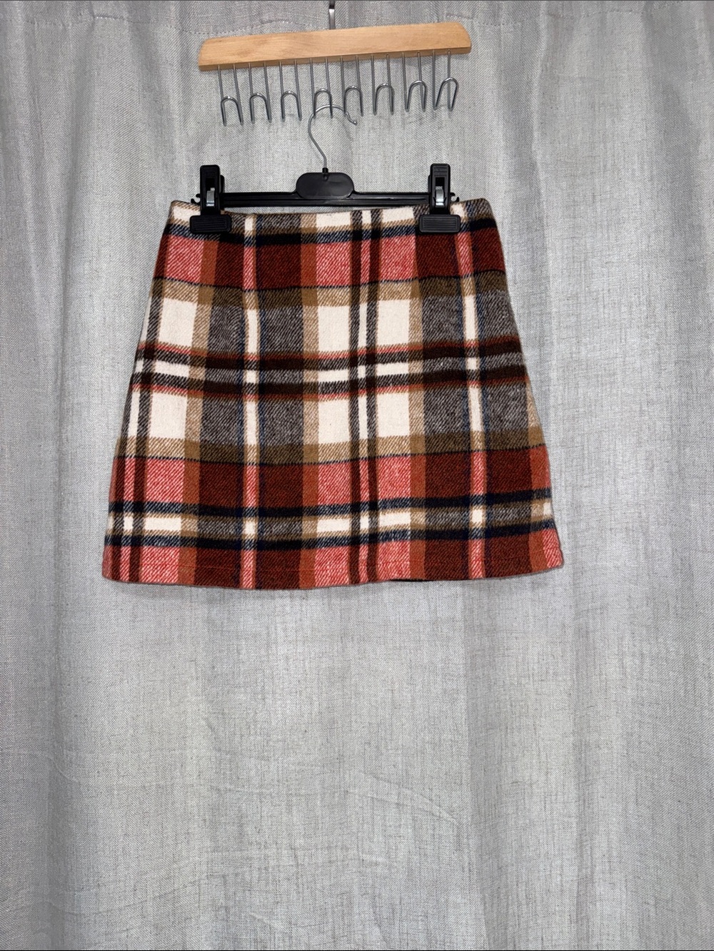 Pink Lily Plaid Fall Mini Skirt Rust Orange Brown Cream